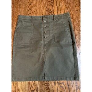 Loft Button Down Olive Straight Split Front Skirt Size 16